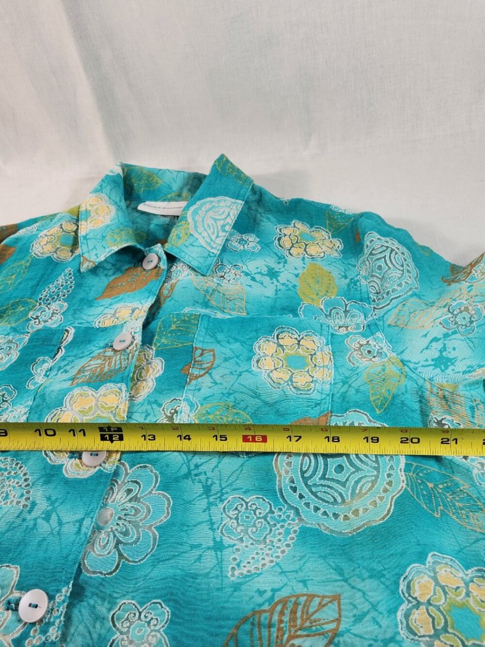Alfred Dunner Womens Blouse Size 16 Long Sleeve Green Sheer Floral EUC Fast Ship - Picture 6 of 11